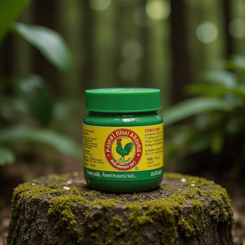 Thai Herbal Inhaler: Traditional Wellness Solution Authentic Thai herbal inhaler with traditional rooster logo in natural forest setting, showcasing its organic origins